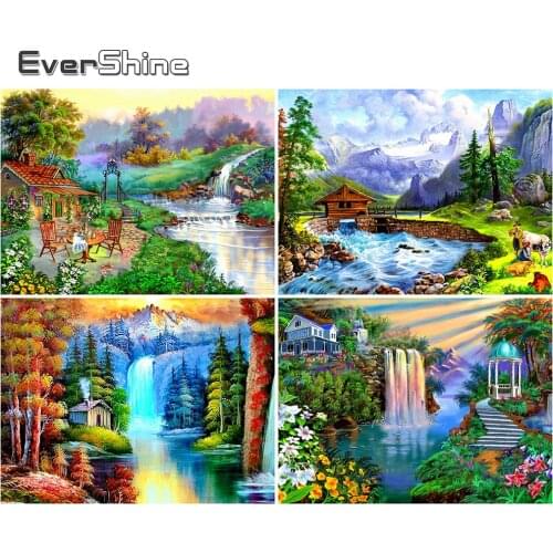 EverShine 5D DIY Diamond Painting Garden Full Square Diamond Embroidery Landscape Rhinestones Waterfall Picture Mosaic Wall Art