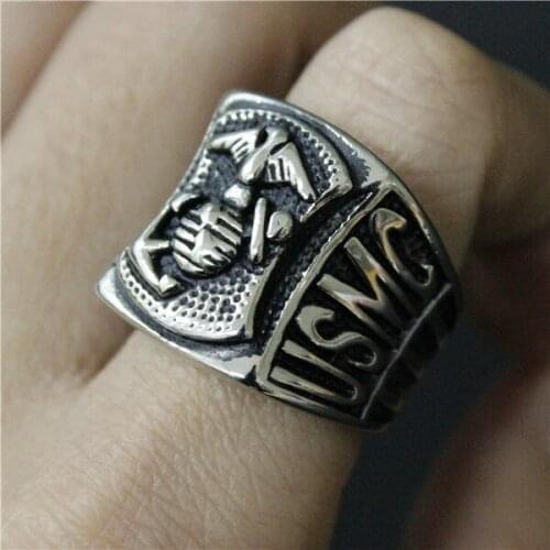 Size 8 to 14 New Arrival USMC Anchor Ring 316L Stainless Steel Mens Polishing Black Fashion Soild US Style Anchor Biker Ring