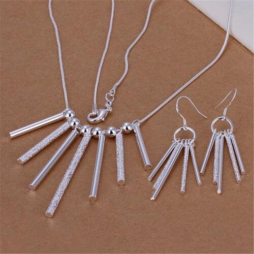 Hot silver color jewelry set fashion European style charm Seven Pillars pendant necklace five column Drop Earrings S159