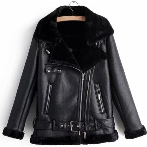 ZXQJ Vogue women faux lamb wool fur leather jacket winter lady thick PU outerwear cool female zipper suits moto girls jacket