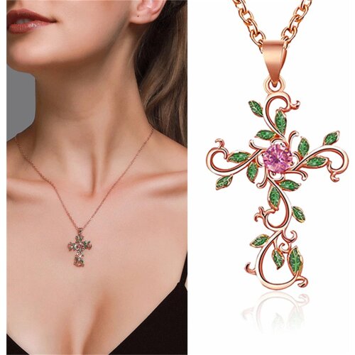 Creative Leaf Winding Cross Pendant Necklace For Women Diamond Clavicle Chain Fashion Jewelry Gift