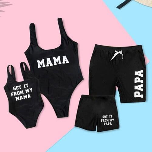 Swimsuit Family Matching Outfits Look Mother Daughter Swimwear Mommy Me Bikini black Dress Clothes Father Son Swimming Shorts