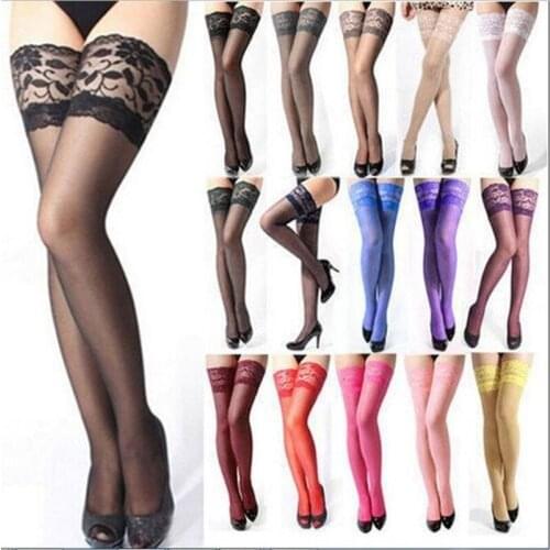 Fashion Sale Womens Sheer Lace Top Thigh High Lingerie Stockings Silica Gel Medias Collant Thigh High Socks Long Stockings