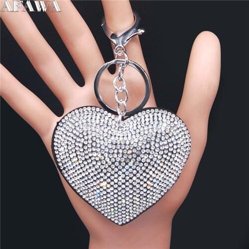 2021 Fashion White Heart Crystal Keychains for Women White Gold Color Chain for Pants Jewelry porte clef mignon K2517S01