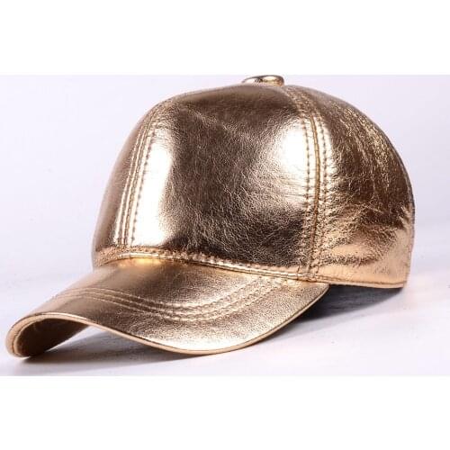 Mens Womens Real Leather Gold Silver Baseball Cap Unisex Trucker Cap Golf Navy Newsboy caps/hats