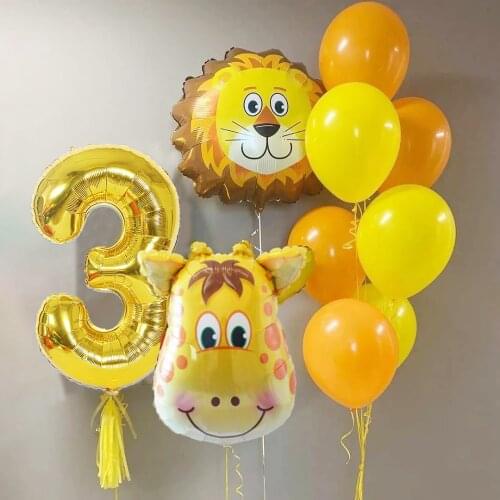 11pcs Jungle Animal Balloon Set Yellow Orange Latex Balls Gold Number Foil Globos Baby Shower Birthday Party Decoration Supplies
