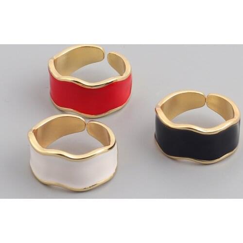 2021 New Geometry Irregular Colorful Enamel Dripping Oil Metal Width Ring for Women Girls Party Trendy Jewelry Gift