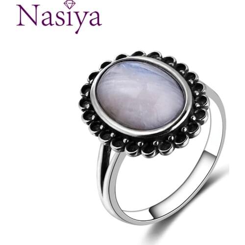 Nasiya 2019 New Gemstones Rings For Women 10x14MM Big Oval Natural Moonstones 925 Silver Jewelry Weeding Anniversary Party Gifts