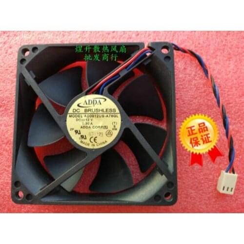 Original ADDA 9025 AD0912US-A76GL DC12V 0.30A three-wire cabinet power supply cooling fan