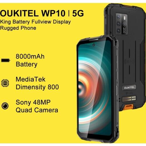 OUKITEL WP10 5G Rugged SmartPhone 6.67 Inch 8GB 128GB Mobile Phone MediaTek Dimensity 800 Cellphone 48MP Al Quad Cameras 8000mAh