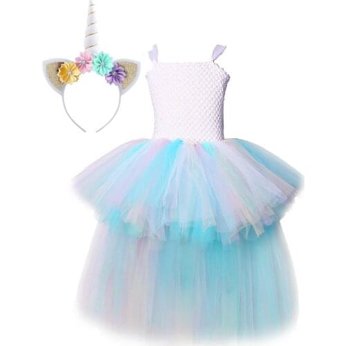 Unicorn High Low Tutu Dress for Girls Kids Halloween Costumes Girl Birthday Party Princess Dresses Trailing Tulle Outfit Clothes