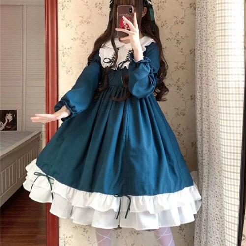 COYOUNG Store Sweet Lolita Dress Vintage Printing Lace Bowknot High Waist Dress Kawaii Girl Gothic Lolita Dress