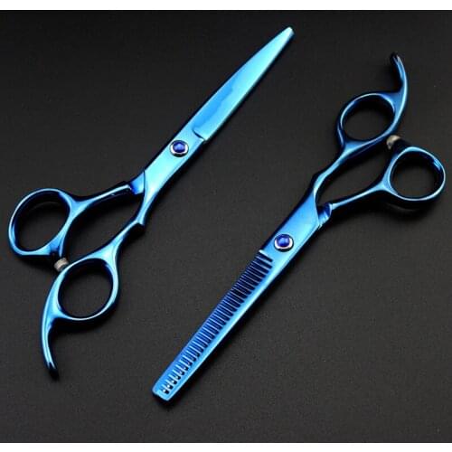 New professional Japan 440c 6.0 inch blue cutting shears thinning barber cut hair scissors style salon hairdressing scissors set