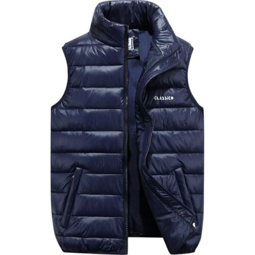 Fall Winter Plus Sizes Ultra Thin Down Cotton Puffer Vest Jacket Coats Mens Zipper High Neck Gilet s Jacket with Pockets S-6XL