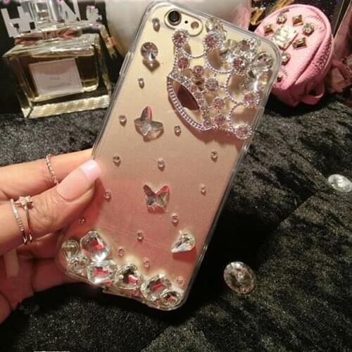 Luxury Fashion Bling Crown Rhinestone Butterfly Soft TPU Phone Case Flower Cover for iPhone 11 12 Pro Max XR 6 6s Plus 7 8 Plus