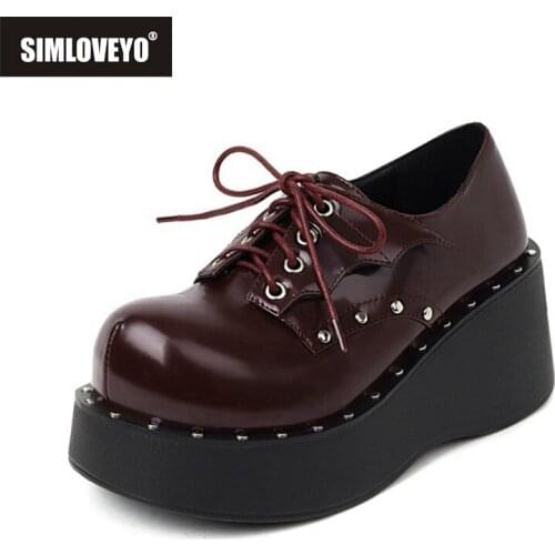 SIMLOVEYO Gothic Shoes Platform Lady Punk Maid Dress Demonia Platform Womens Mary Janes Black Rock Lolita Girls Wedge Heel