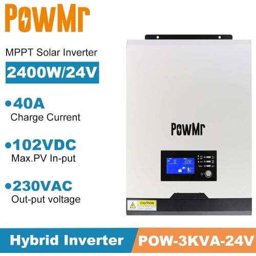 PowMr MPPT 40A 220V Solar Inverter 3KVA 2400W Pure Sine Wave Inverter 24V Battery Charger 50HZ/60HZ Frequency Off Grid Inverter