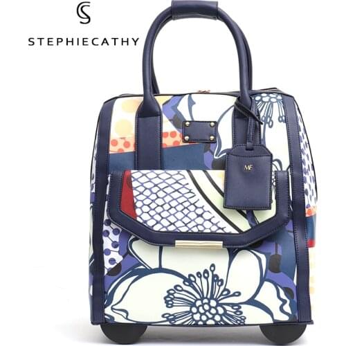 SC Fashion PU Leather Travel Bags For Women Suitcase Rolling Carry on Valise Female Vegan Leather Flight Trolley Wheels Luggage