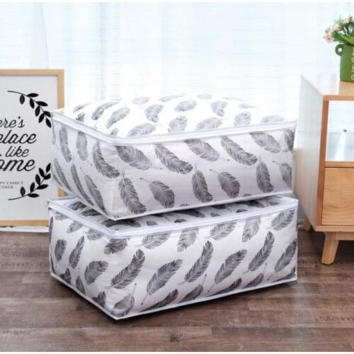 1PC Foldable Quilt Storage Bag Closet Clothing Sorting Bags Feather Print Home Blanket Storage Bag Travel Luggage Organizer Bag