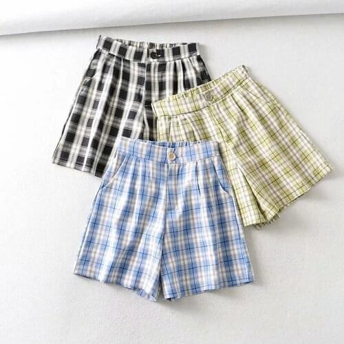 Ins Teen Style Retro Plaid Casual A Word Wide-legged Women Loose English College Wind Shorts DLZK652
