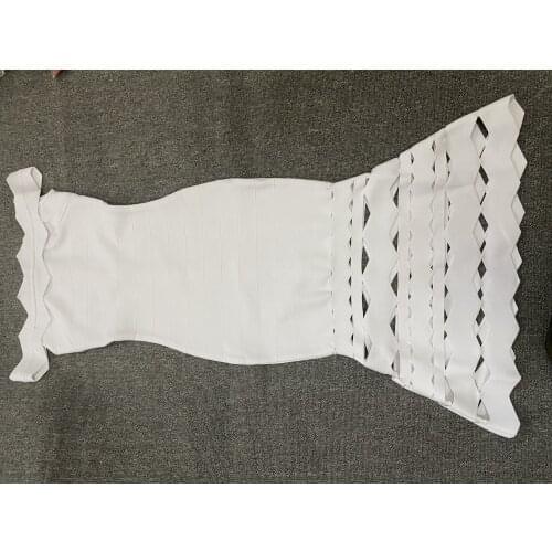 High Quality White Red Off The Shoulder Jacquard Bodycon Rayon Bandage Dress Elegant Evening Party Dress Vestidos