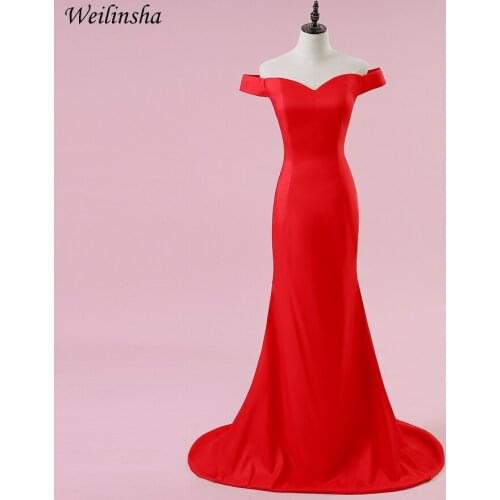 Weilinsha Long Mermaid Evening Dress Off The Shoulder Sleeveless Sweep Train Evening Gowns Robes De Soiree Custom Plus Size