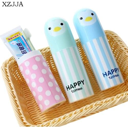 XZJJA Creative Cartoon Penguin Toothpaste Storage Box Travel Portable Couples Wash Gargle Cup Multifunction Bathroom Accessories