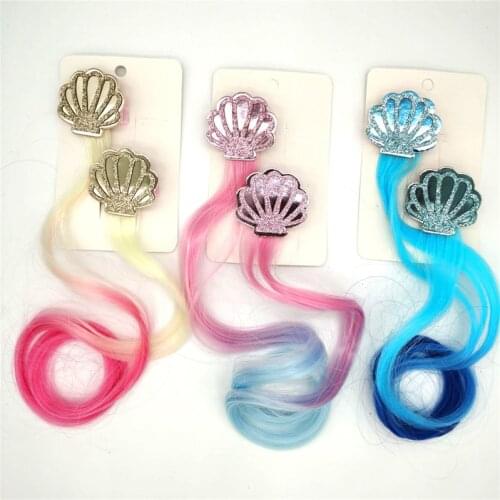 2pcs Girls Colorful Shell Ocean Wig Hairpins Children Cute Hair Clips Headbands Barrettes Kids Hair Accessories