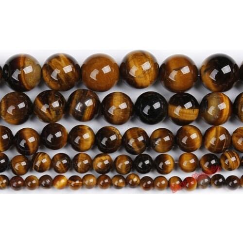 Factory price Natural Stone Brown Gold Tiger Eye Agat Round Beads 16" Strand 4 6 8 10 12 14MM Pick Size For Jewelry Making