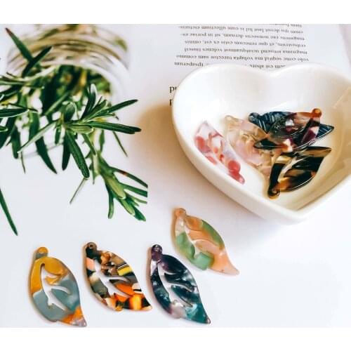 ZEROUP Leaf Shape Resin Plastic Acetic Acid Eardrop Diy Material Pendant Necklace Earring Charms Jewelry Component 10pcs