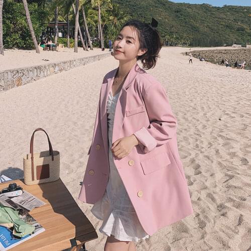Pink Blazer Women 2021 Spring And Autumn New Korean Style Loose Casual Drape Gentle Wind Trendy Leisure Black Suit Jacket zh374