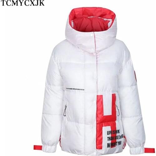 Winter Woman 2021 Snow Jacket Women Shiny Letter Printing Plus Size Warm Womens Hooded Jacket Loose Casual Vintage Woman Coat