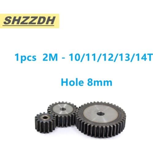 1pcs 2M 10T 11T 12T 13T 14T inner hole 8mm spur gear standard hole 90 degree 45# steel quenching processing
