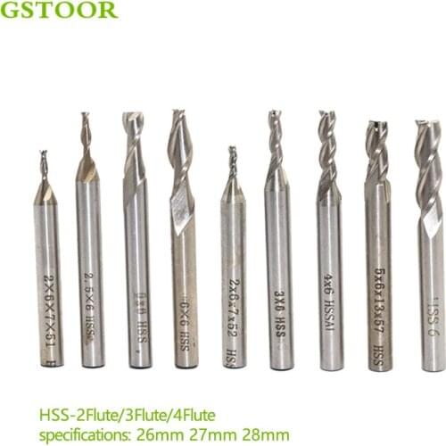 1PC HSS End Mill 26mm 27mm 28mm 2Flute 3Flute 4Flute Cutter CNC Bit Milling Cutter