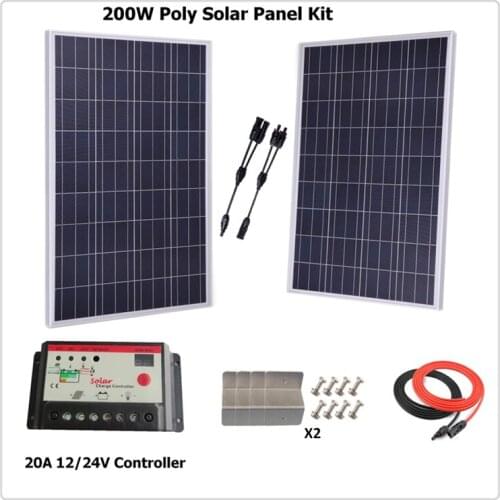 200w Solar Panel Polycrystalline solar panel system kit w/20A LED solar charge controller, solar cable, Z bracket RV Boat Home