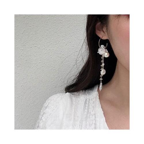 2020 fashion new style Korean Long Floral Tassel Earrings temperament C-shaped thin chain earrings