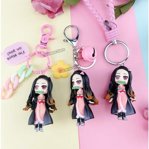 2021 High Quality Demon Slaye Anime Demon Anime Keychain Charm Dangles Cute Key Chains Toy Doll PVC Lanyard Cartoons Pendant