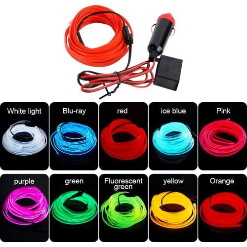 3M Car Interior Lighting LED Strip Decoration Garland Wire Rope Tube Line flexible Neon Light With Cigarette Drive