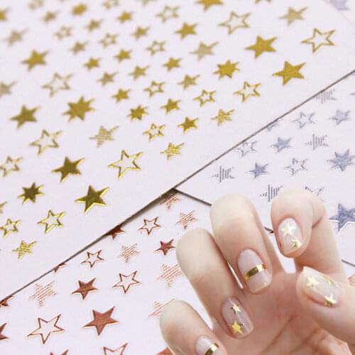 1pcs Geometry Star 3D Nail Stickers Colorful Gold Silver Transfer Decals Nail Art Decorations Adhesive Wraps Manicure Sliders