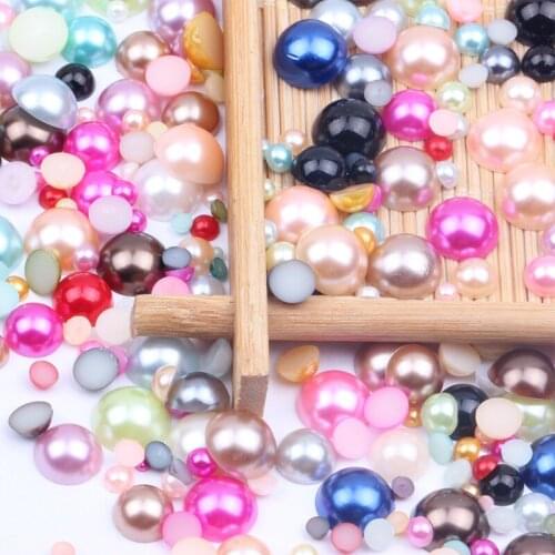 500/1000pcs 2-10mm mixed size Colorful Imitation Pearls Half Round Flatback Beads sewing crafts Nail DIY Decoration accessiorie
