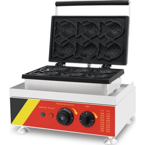 6 Pcs Warped-tail Fish Cone Waffle Maker Red Bean Fish Shaped Waffle Machine New Street Food Taiyaki Machine With High Quality