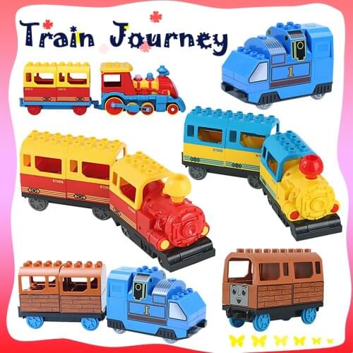 Battery Trains with Track Assemble Model Big Size Building Blocks DIY Road Railway Accessories Bricks Birthday Toys for Children