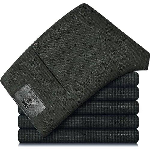 Corduroy Trousers for Men Casual Pants Autumn Black Brown Khaki Green Men Trousers Zipper Pockets Cotton Straight Regular Fit