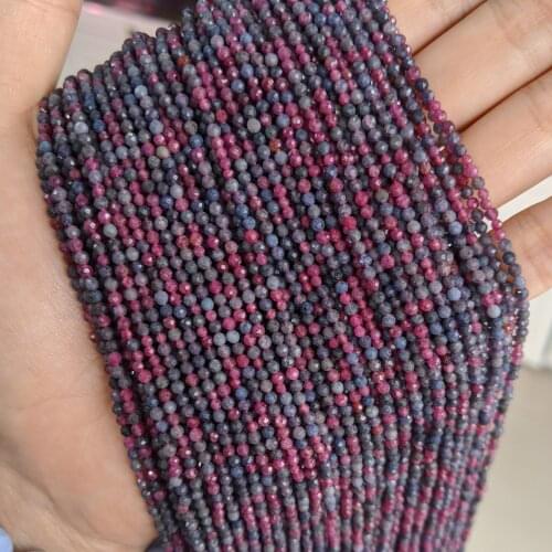 Ruby Sapphire Natural Stone Beads 3mm Faceted Cutting Loose Burned Red Blue Ruby Sapphire Beads for Jewelry Making