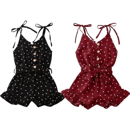 Pudcoco Baby Summer Romper Toddler Kids Baby Girl Floral Strappy Romper Straped Jumpsuit Hearts Print Sleeveless Clothes Outfits