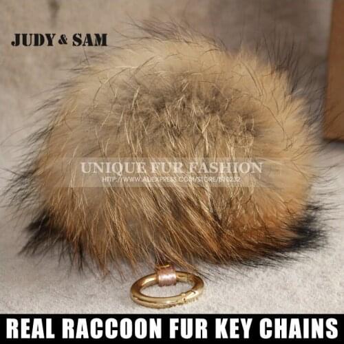Colorful Luxury 15cm Fluffy Raccoon Fur Ball Keychain Real Fur Key Chains Fur Pompom Keychain