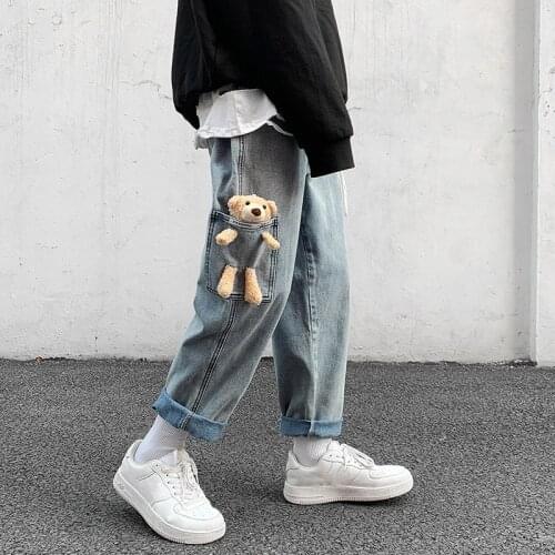 Retro Wide Legs Jeans Mens Solid Color Casual Straight Jean Pants Men Streetwear Hip Hop Denim Bear Trousers Mens M-5XL