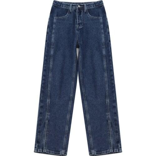 2021 New Jeans Spring Streetwear Harajuku High Waist Split Trouser Versatile Vintage Baggy Casual Female Straight Pants