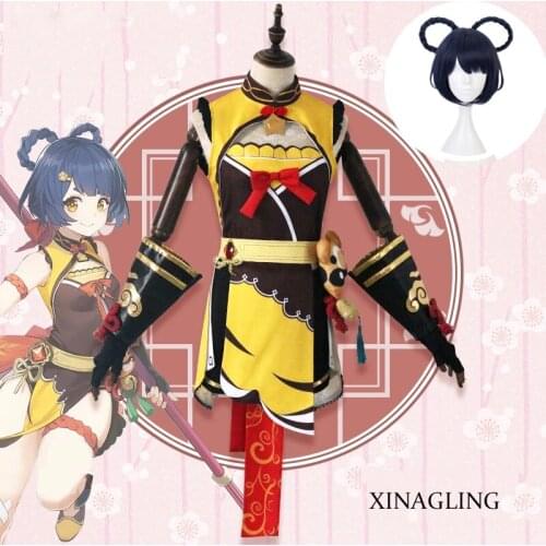 Genshin Impact Xiangling Cosplay Costume Head Chef Clothes Anime Wig Accessory Set Christmas Gift