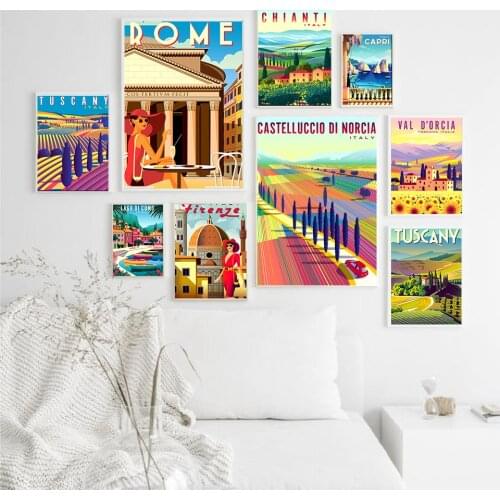 HD print retro art painting Italy Rome Capri Tuscany retro posters and prints travel city landscape wall art pictures bedroom